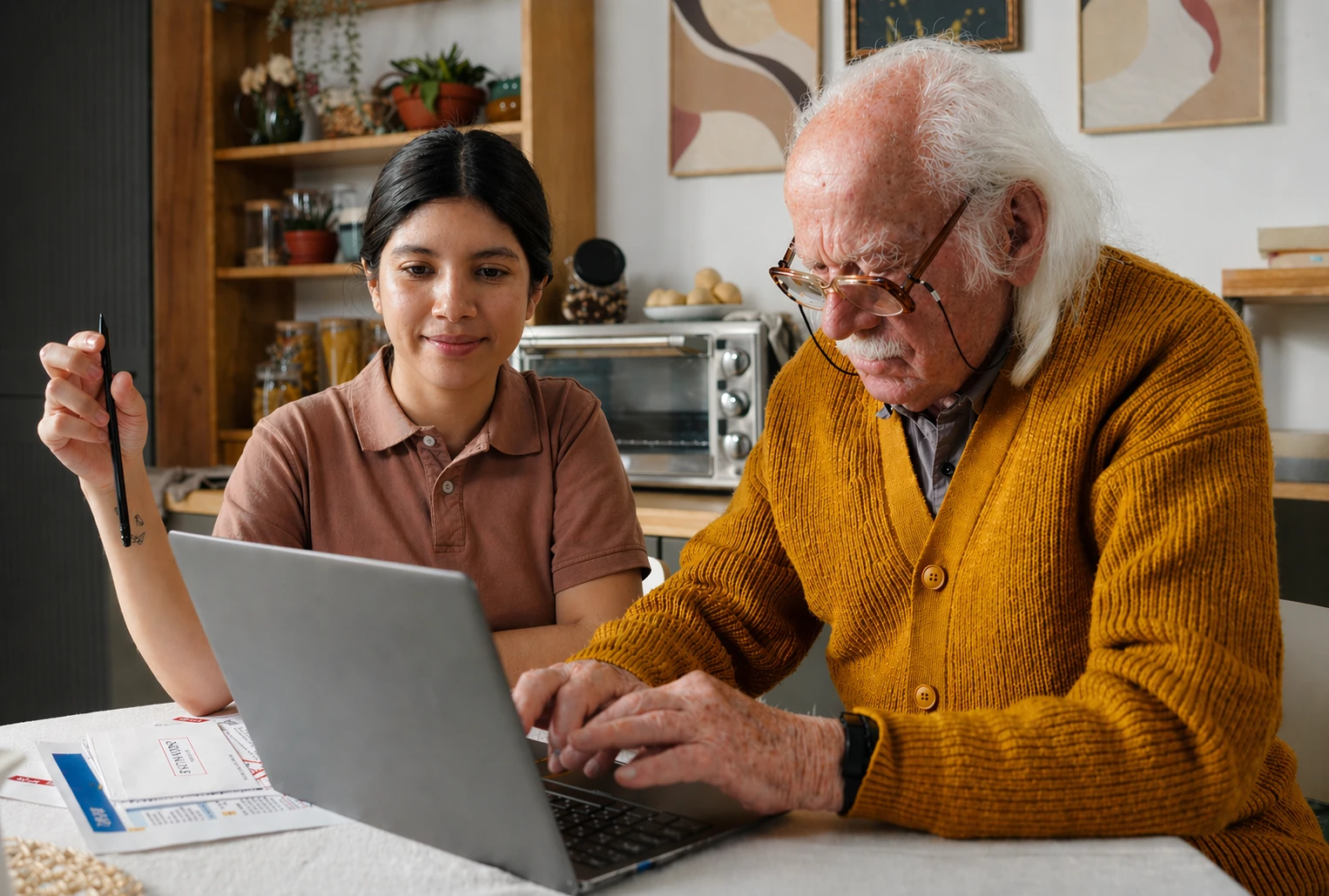 Senior receiving one-on-one computer assistance at home from a House Call Tech technician