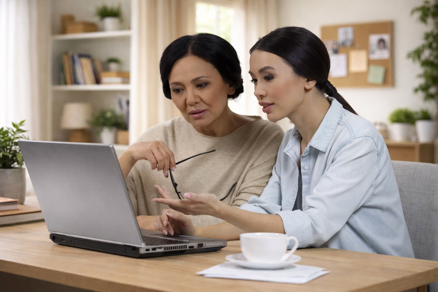 At home help on a computer for senior